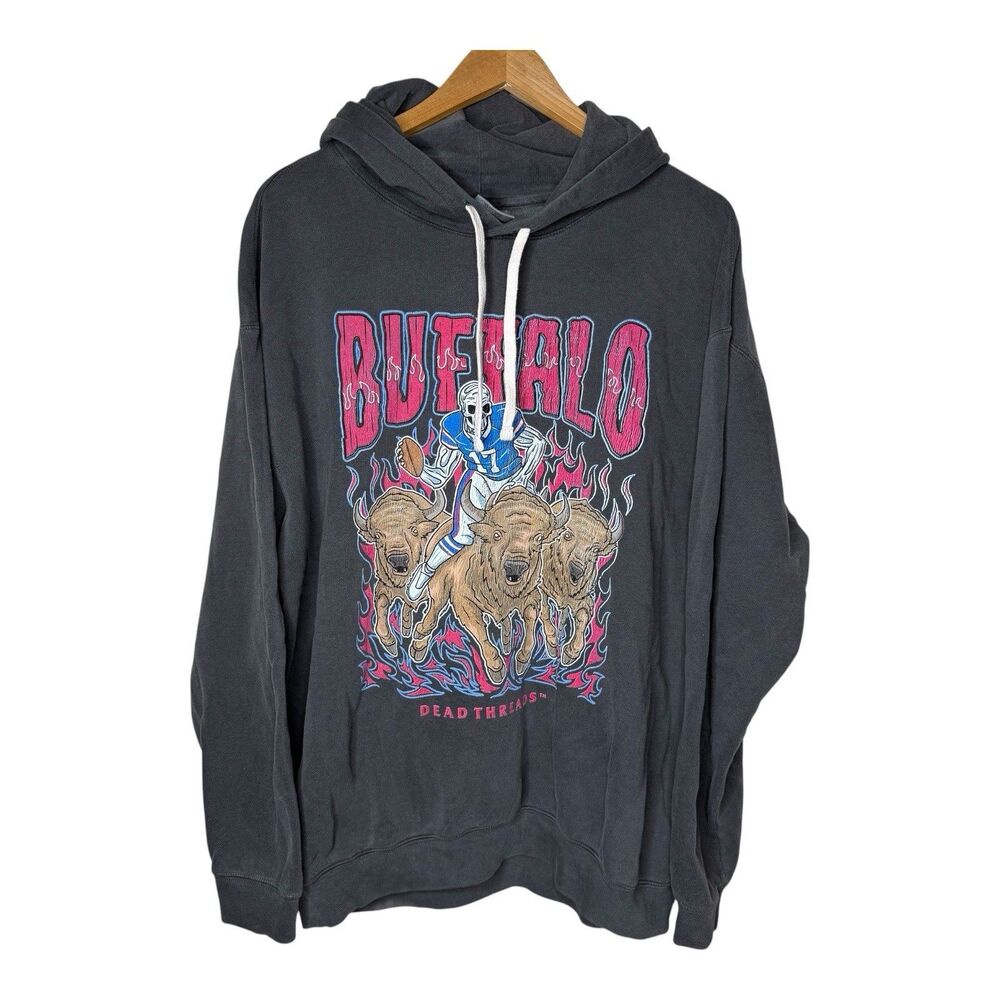 Dead Threads Buffalo Bills Hoodie Sweatshirt Josh Allen Skeleton Skull Flames L